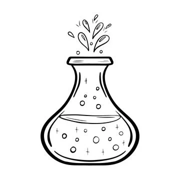 Vector doodle bottle of magic potion. Witchcraft glass bottle. Alchemy elixir in Stock Illustration