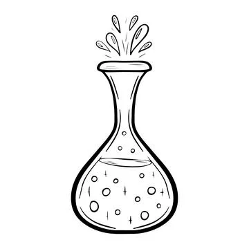 Vector doodle bottle of magic potion. Witchcraft glass bottle. Alchemy elixir in Stock Illustration