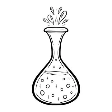 Vector doodle bottle of magic potion. Witchcraft glass bottle. Alchemy eli... Stock Photos