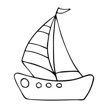 Vector doodle cartoon boat. Hand drawn sea boat, yacht. Graphic element for Stock Illustration