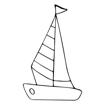 Vector doodle cartoon boat. Hand drawn sea boat, yacht. Graphic element for Stock Illustration