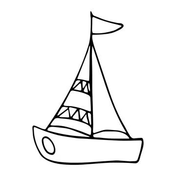 Vector doodle cartoon boat. Hand drawn sea boat, yacht. Graphic element for Stock Illustration