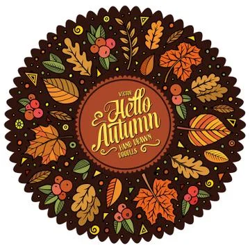 Vector doodle cartoon set of Autumn objects 库存插图