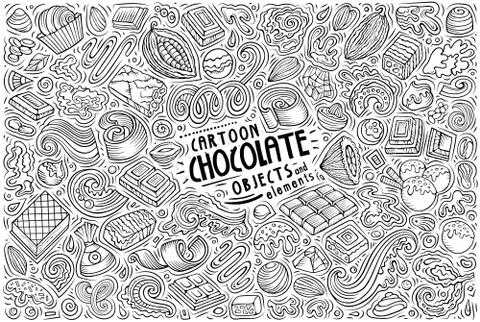 Vector doodle cartoon set of Chocolate theme items, objects and symbols Stock Illustration