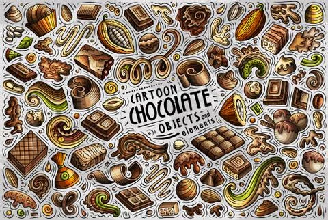 Vector doodle cartoon set of Chocolate theme items, objects and symbols Stock Illustration