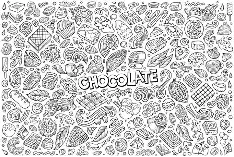 Vector doodle cartoon set of Chocolate theme items, objects and symbols Stock Illustration