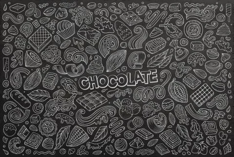 Vector doodle cartoon set of Chocolate theme items, objects and symbols Stock Illustration