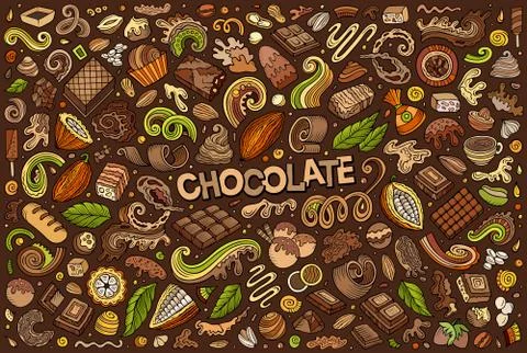 Vector doodle cartoon set of Chocolate theme items, objects and symbols Stock Illustration