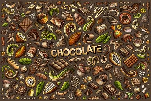 Vector doodle cartoon set of Chocolate theme items, objects and symbols Ilustración de archivo