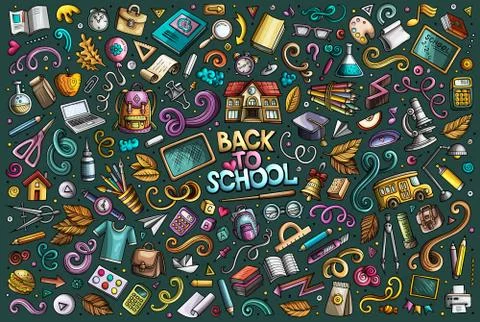 Vector doodle cartoon set of School objects and symbols 库存插图