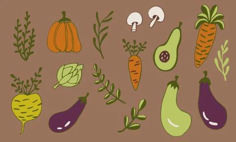 Vector doodle collection of vegetables Stock Illustration