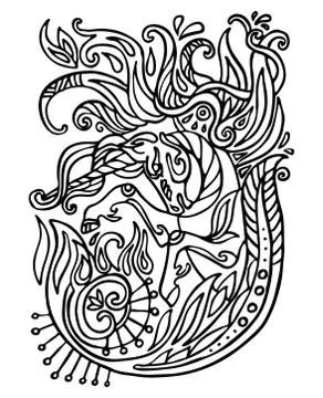Vector doodle contour unicorn Illustrazione stock