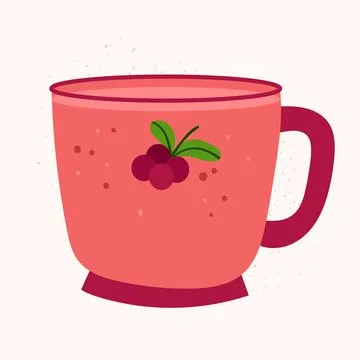 Vector doodle cup isolated on white. Hand drawn ceramic teacup with berry print Stock Illustration