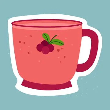 Vector doodle cup isolated on white. Hand drawn ceramic teacup with berry print Stock Illustration