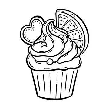 Vector doodle cupcake with cream hand drawn design. Sweet new year dessert with Stock Illustration
