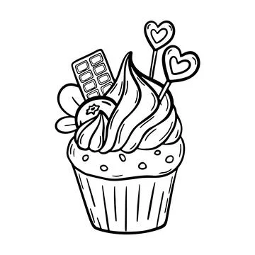 Vector doodle cupcake with cream. Sweet new year dessert with cookies and Stock Illustration