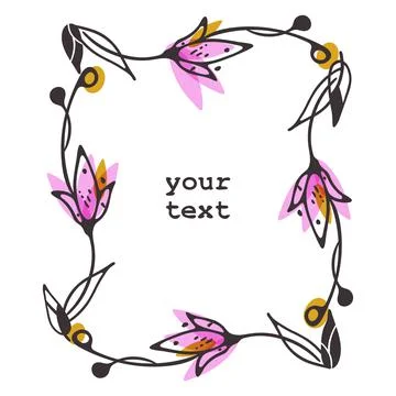 Vector doodle decorative frame. Hand drawn sketchy ink line, elements of flower Stock Illustration