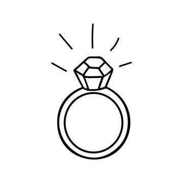 Vector doodle drawing of a ring with a stone and glitter from it Stock Illustration