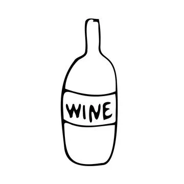 Vector doodle drink glasses bottle of wine, for kitchen, café, bar, restaurant,  Stock Illustration