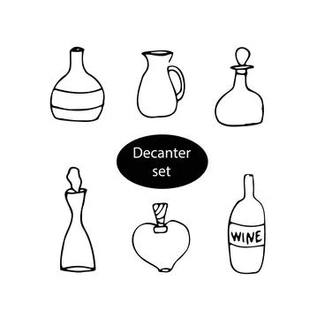 Vector doodle drink wine glasses set for kitchen, café, bar, restaurant, water,  Stock Illustration