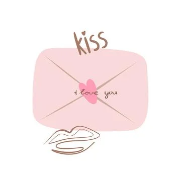 Vector, doodle. Envelope with heart and lettering "I love you". Valentine's d Stock Illustration