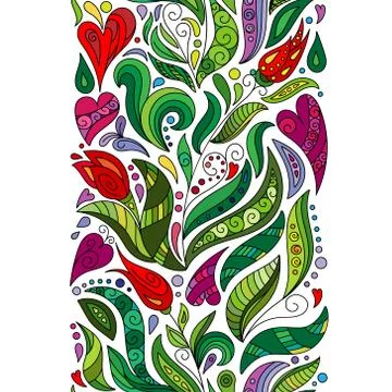 Vector doodle flowers seamless border. Zentangle style decorative element Stock Illustration