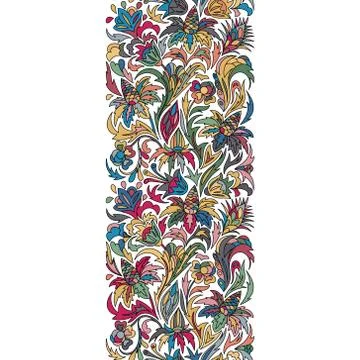 Vector doodle flowers seamless border. Zentangle style decorative element Stock Illustration