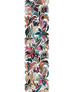 Vector doodle flowers seamless border. Zentangle style decorative element Stock Illustration