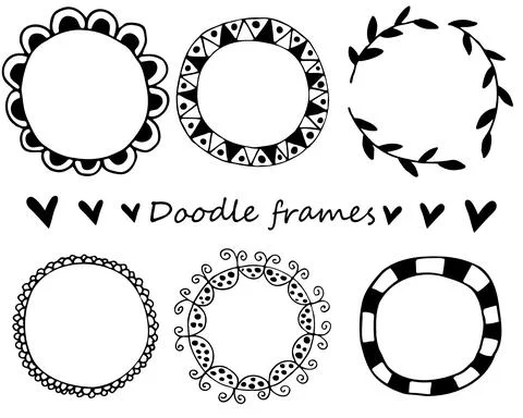 Vector doodle frames. Black hand drawn set on white background 스톡 일러스트