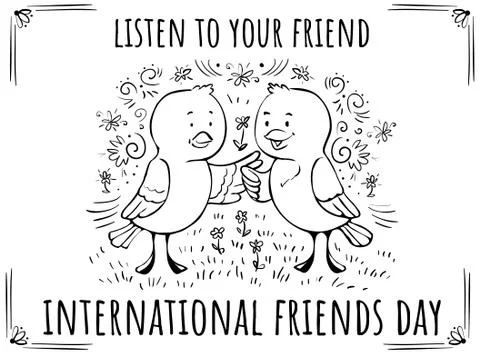 Vector doodle greeting card Listen to your friend - birds Stock Illustration