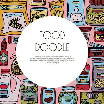 Vector doodle grocery store banner. Hand drawn scetch icons. Food and drink Stock Illustration