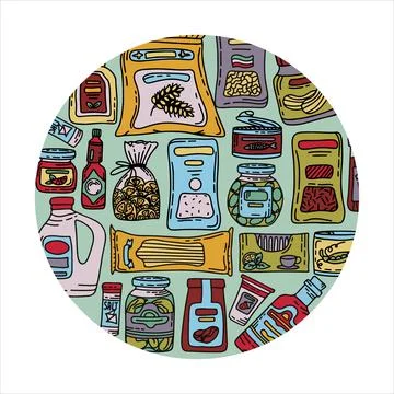 Vector doodle grocery store banner. Hand drawn scetch icons. Food and drink Stock Illustration