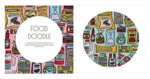 Vector doodle grocery store banner. Hand drawn scetch icons. Food and drink Stock Illustration