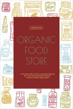 Vector doodle grocery store products. Hand drawn scetch banners. Food and drink Stock Illustration