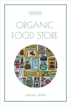 Vector doodle grocery store products. Hand drawn scetch banners. Food and drink Stock Illustration
