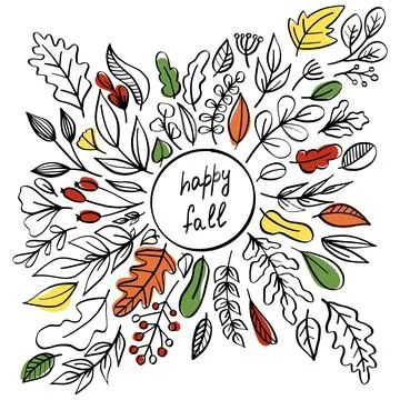 Vector doodle hand drawn autumnt leaves set. Stock Illustration