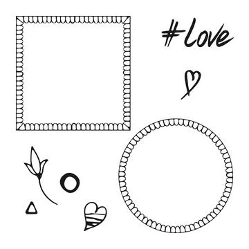 Vector doodle hand drawn decorative isolated elements set. A kit of rectange 스톡 일러스트