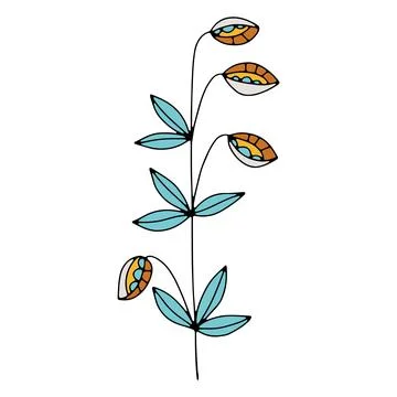 Vector doodle hand drawn flowers and herbal design elements. Line art leaves and Stock Illustration