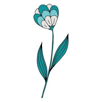 Vector doodle hand drawn flowers and herbal design elements. Line art leaves and Stock Illustration