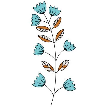 Vector doodle hand drawn flowers and herbal design elements. Line art leaves and Stock Illustration