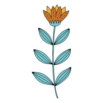 Vector doodle hand drawn flowers and herbal design elements. Line art leaves and Stock Illustration