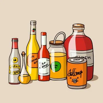 Vector doodle hand drawn jars and bottles Stock Illustration