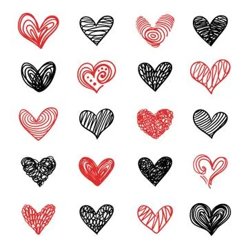 Vector Doodle Hand Drawn Valentine Hearts Set Stock Illustration