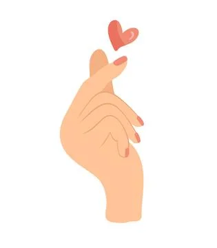 Vector doodle of hand showing heart with fingers gesture mini love. Color Hand Stock-Illustration