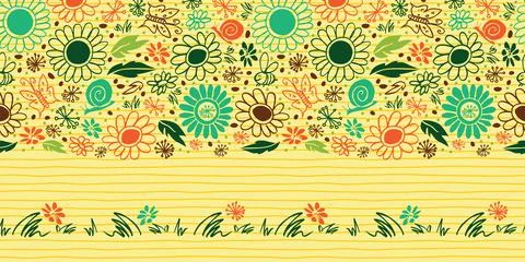 Vector doodle happy daisy yellow pen scribbles upper horizontal border patter Stock Illustration