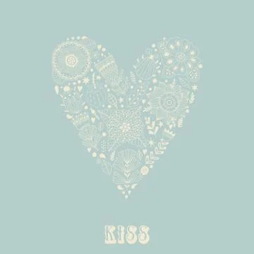 Vector doodle heart made of flowers Stock Illustration