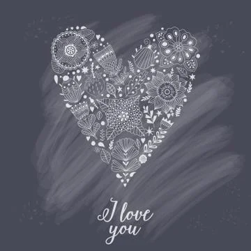 Vector doodle heart made of flowers Stock Illustration