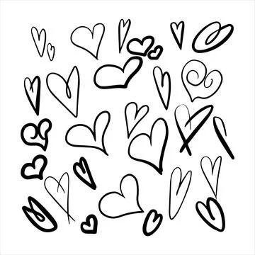 Vector doodle hearts hand drawn set. Talk clouds sketching illustration. Stock Illustration