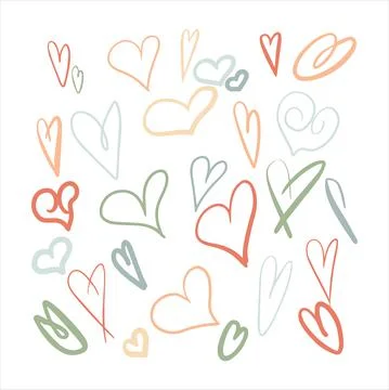 Vector doodle hearts hand drawn set. Talk clouds sketching illustration. Stock Illustration
