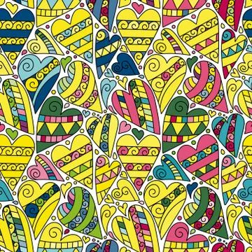 Vector Doodle Hearts Seamless Pattern Background with many red hand drawn hearts 스톡 일러스트